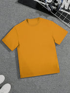 Men's Summer Ginger Yellow Solid Color Oversized Crew Neck Short Sleeve T-Shirt