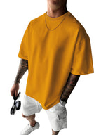 Men's Summer Ginger Yellow Solid Color Oversized Crew Neck Short Sleeve T-Shirt