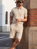 Men's Summer Vacation Diamond Textured Short Sleeve Polo Shirt & Shorts 2-Piece Set