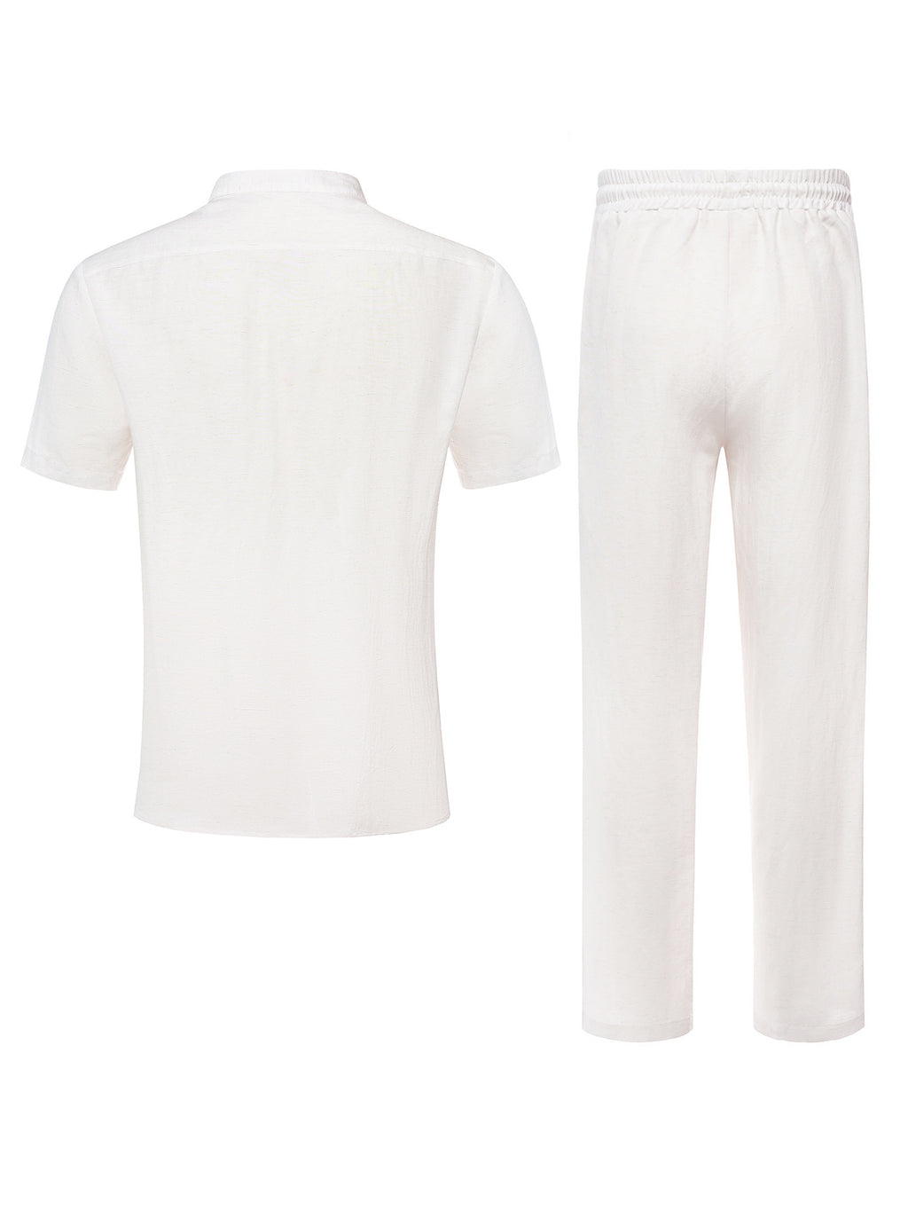 Men's Summer Linen Blend Mandarin Collar Short Sleeve Shirt & Pants 2-Piece Set