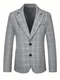 Men's Grey Plaid Single-Breasted 2-Button Blazer with Notch Lapel