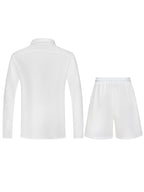Men's Summer White Casual Long Sleeve Button-Up Shirt & Shorts 2-Piece Set