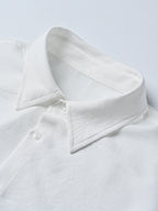 Men's Summer White Casual Long Sleeve Button-Up Shirt & Shorts 2-Piece Set