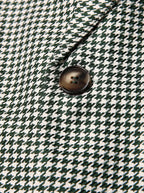 Men's Vintage Green & White Houndstooth Double-Breasted Blazer - Notch Lapel Long Sleeve Suit Jacket