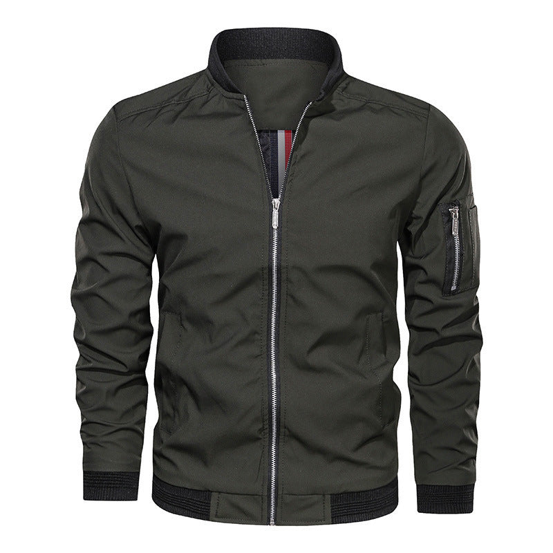 Men's Classic Zip-Up Bomber Jacket with Ribbed Trim & Arm Pocket