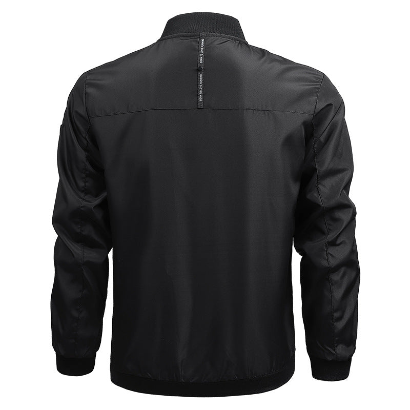 Men's Lightweight Nylon Bomber Jacket with Ribbed Trim & Sleeve Patch