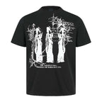 High Street Gothic Vintage Distressed Graphic Short Sleeve T-Shirt - Black/White (Three Silhouettes & Handwritten Text)