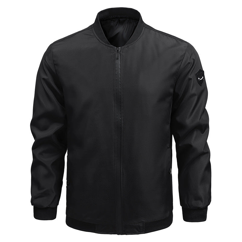 Men's Lightweight Nylon Bomber Jacket with Ribbed Trim & Sleeve Patch