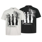 High Street Gothic Vintage Distressed Graphic Short Sleeve T-Shirt - Black/White (Three Silhouettes & Handwritten Text)